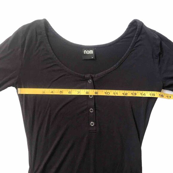 NOM Maternity Shirt Sz XS Purple Henley Button Front Short Sleeve Stretch Scoop - Picture 7 of 8